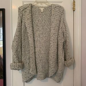 H&M cream/grey oversized knit cardigan with hood